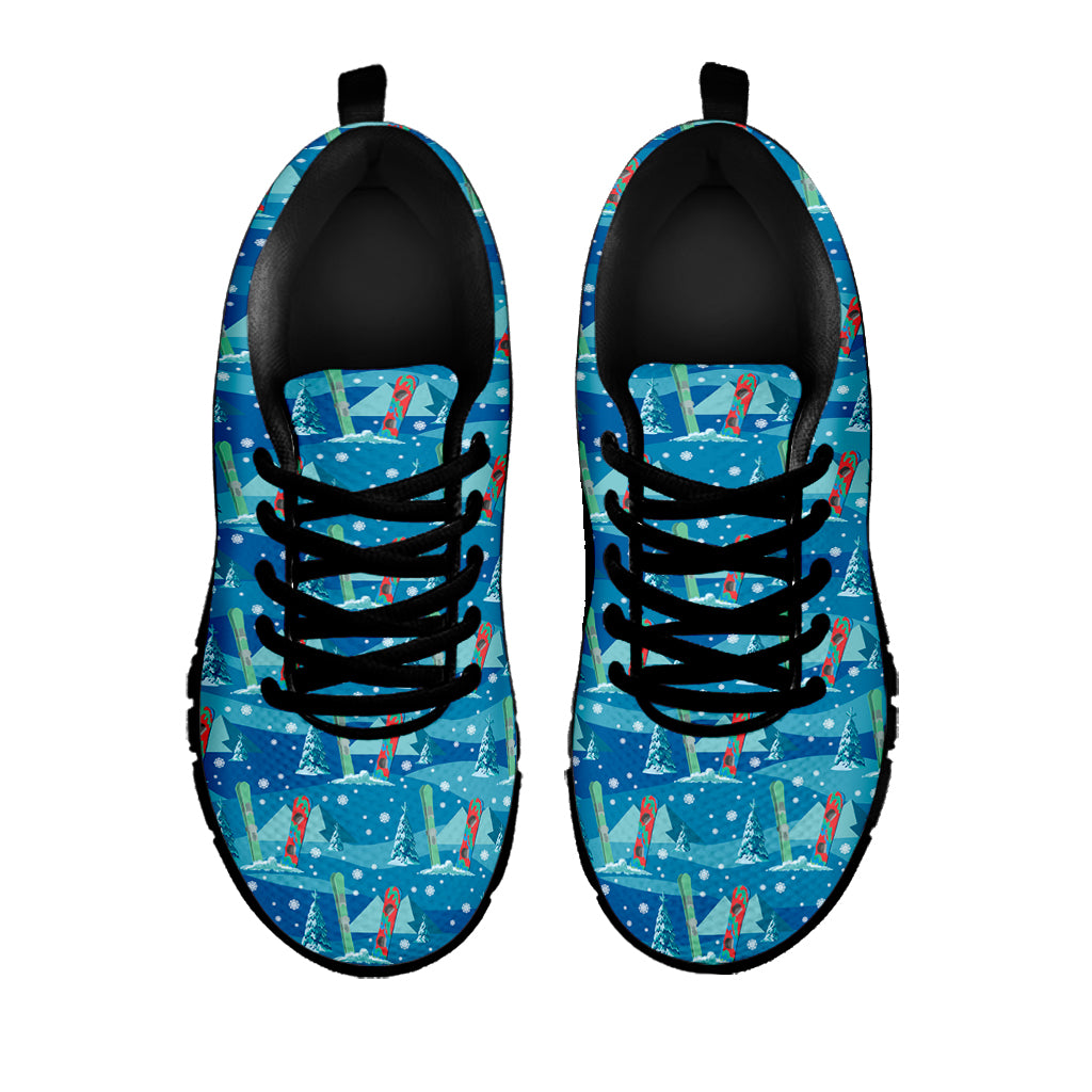 Ski And Snowboard Pattern Print Black Sneakers