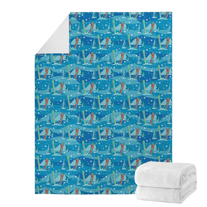 Ski And Snowboard Pattern Print Blanket