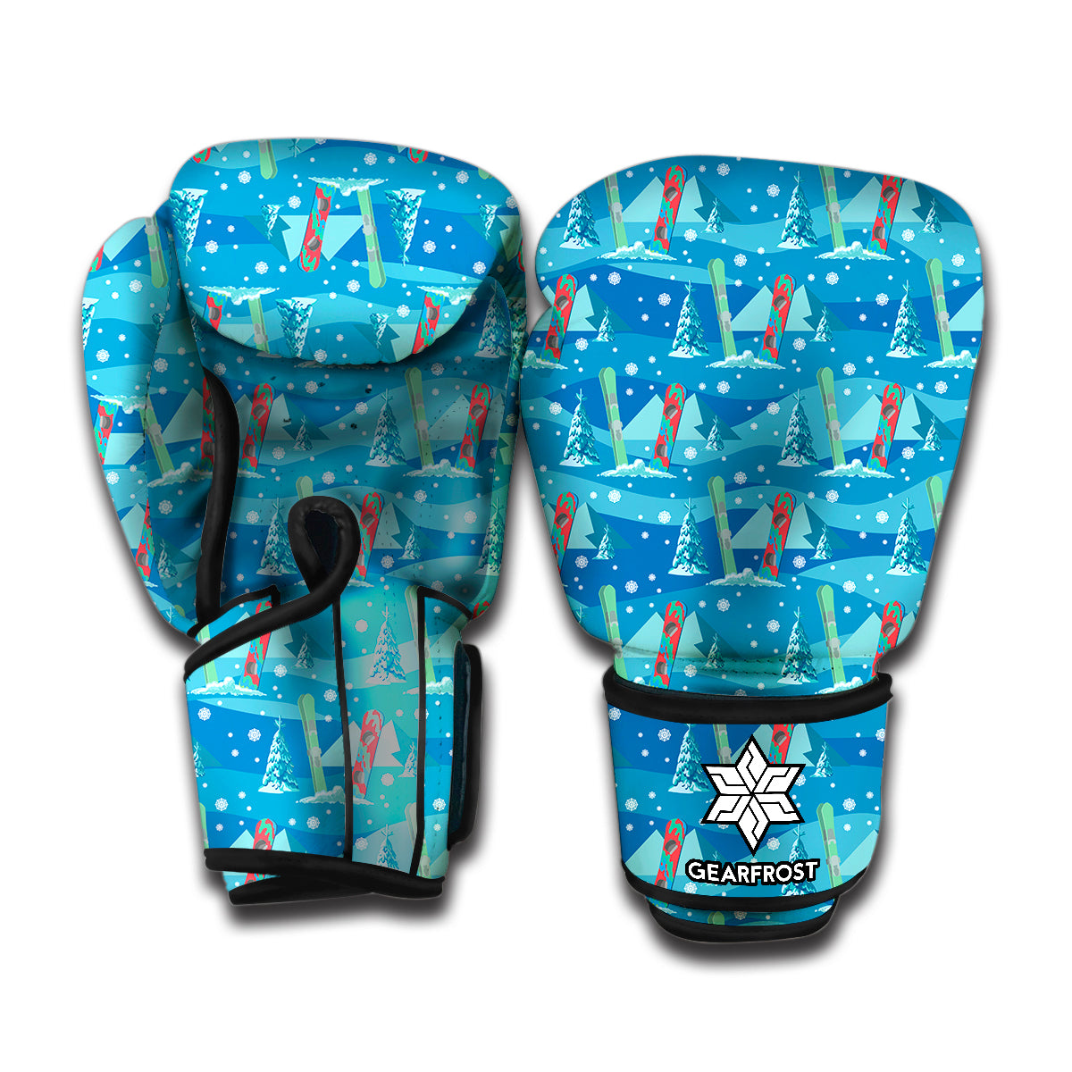 Ski And Snowboard Pattern Print Boxing Gloves