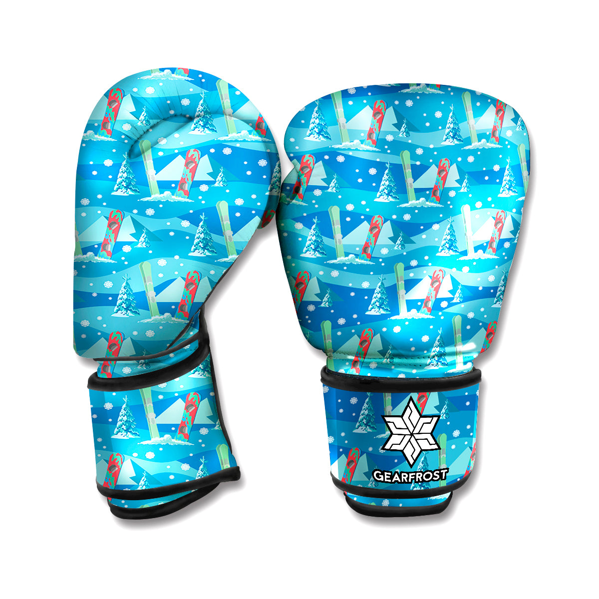 Ski And Snowboard Pattern Print Boxing Gloves