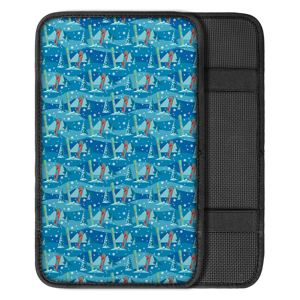 Ski And Snowboard Pattern Print Car Center Console Cover