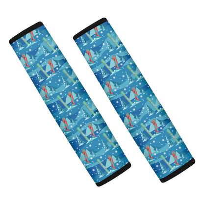 Ski And Snowboard Pattern Print Car Seat Belt Covers