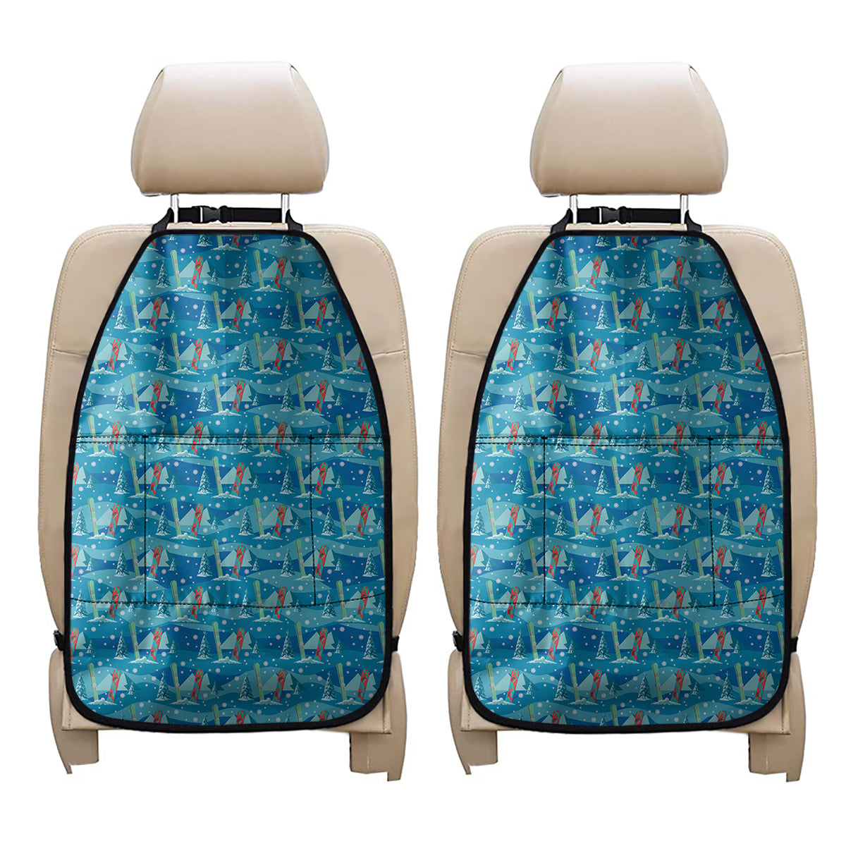 Ski And Snowboard Pattern Print Car Seat Organizers