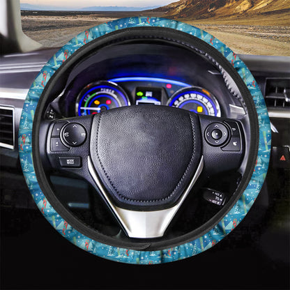 Ski And Snowboard Pattern Print Car Steering Wheel Cover