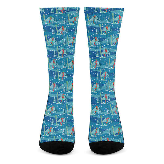 Ski And Snowboard Pattern Print Crew Socks