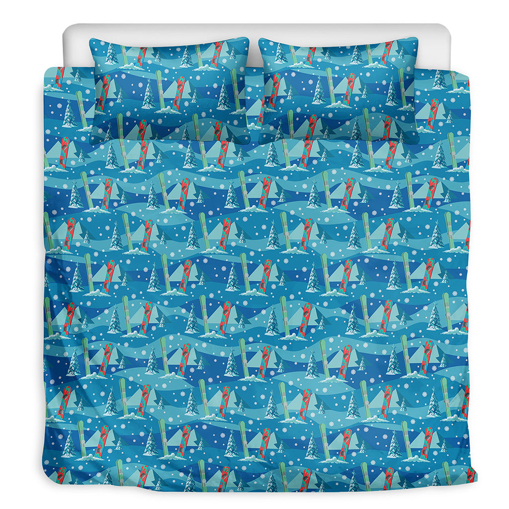 Ski And Snowboard Pattern Print Duvet Cover Bedding Set