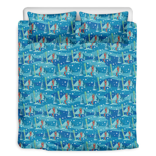 Ski And Snowboard Pattern Print Duvet Cover Bedding Set