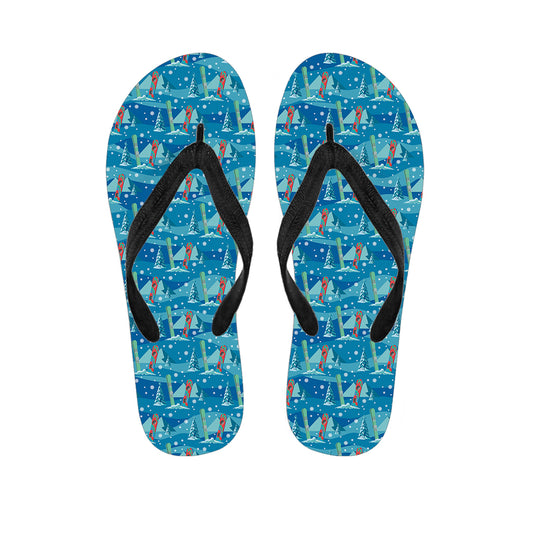 Ski And Snowboard Pattern Print Flip Flops