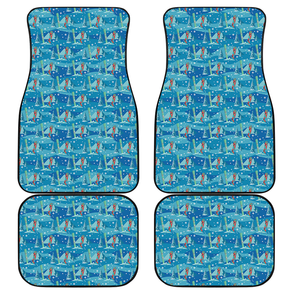 Ski And Snowboard Pattern Print Front and Back Car Floor Mats