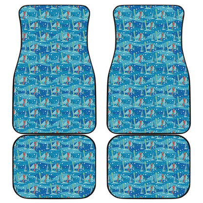 Ski And Snowboard Pattern Print Front and Back Car Floor Mats