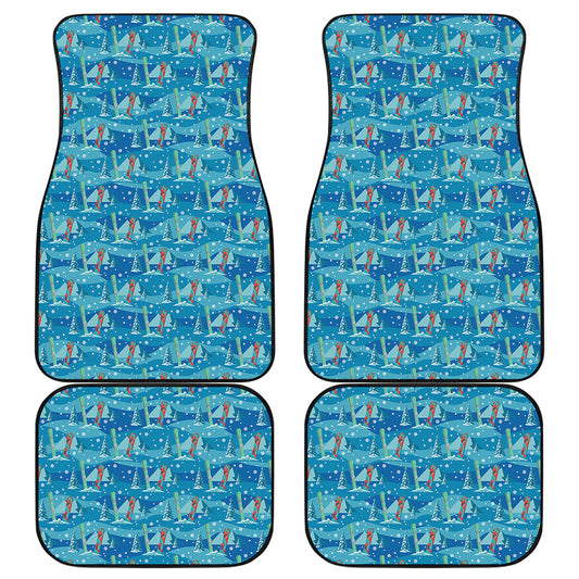 Ski And Snowboard Pattern Print Front and Back Car Floor Mats