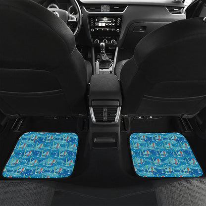 Ski And Snowboard Pattern Print Front and Back Car Floor Mats