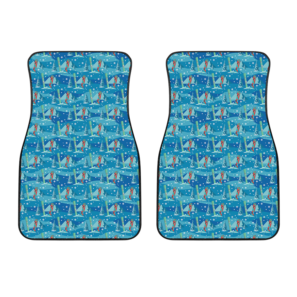 Ski And Snowboard Pattern Print Front Car Floor Mats