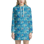 Ski And Snowboard Pattern Print Hoodie Dress