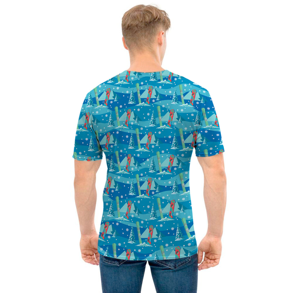 Ski And Snowboard Pattern Print Men's T-Shirt