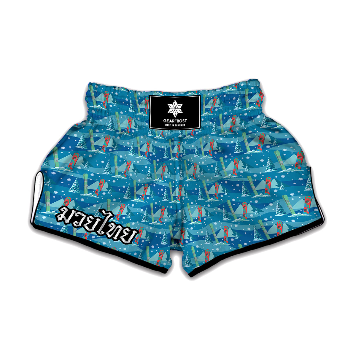 Ski And Snowboard Pattern Print Muay Thai Boxing Shorts