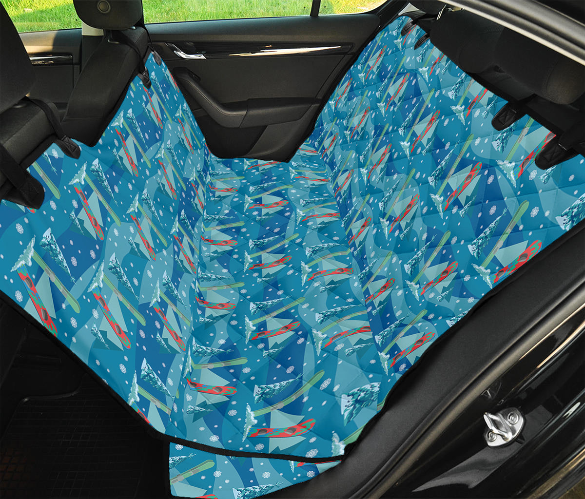 Ski And Snowboard Pattern Print Pet Car Back Seat Cover