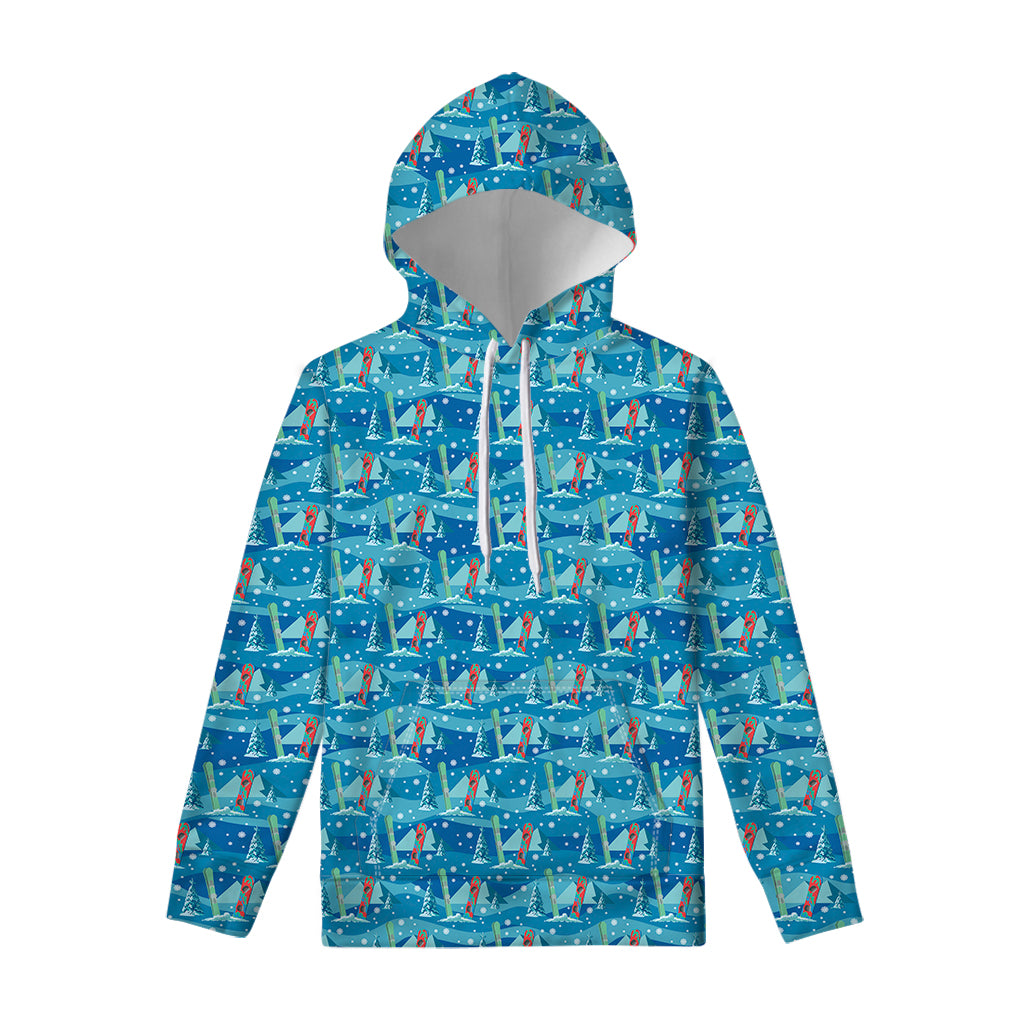 Ski And Snowboard Pattern Print Pullover Hoodie