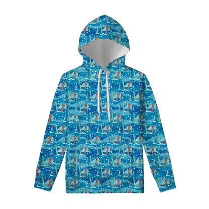 Ski And Snowboard Pattern Print Pullover Hoodie