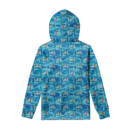 Ski And Snowboard Pattern Print Pullover Hoodie