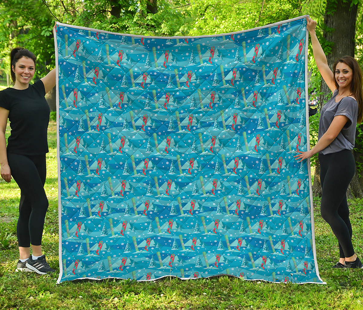 Ski And Snowboard Pattern Print Quilt