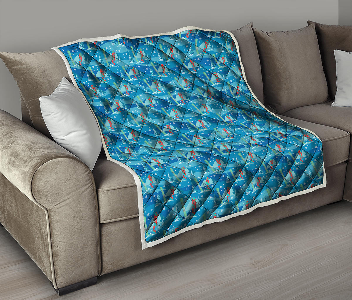 Ski And Snowboard Pattern Print Quilt