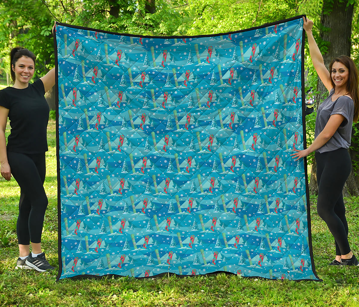 Ski And Snowboard Pattern Print Quilt