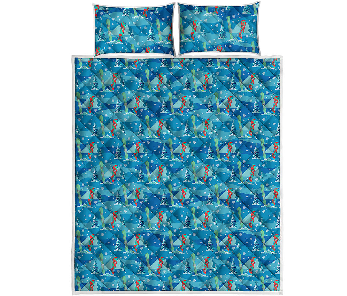 Ski And Snowboard Pattern Print Quilt Bed Set
