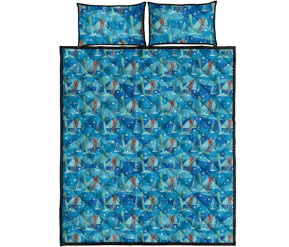 Ski And Snowboard Pattern Print Quilt Bed Set