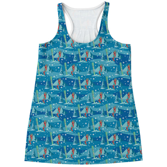 Ski And Snowboard Pattern Print Women's Racerback Tank Top