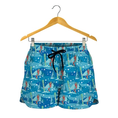 Ski And Snowboard Pattern Print Women's Shorts