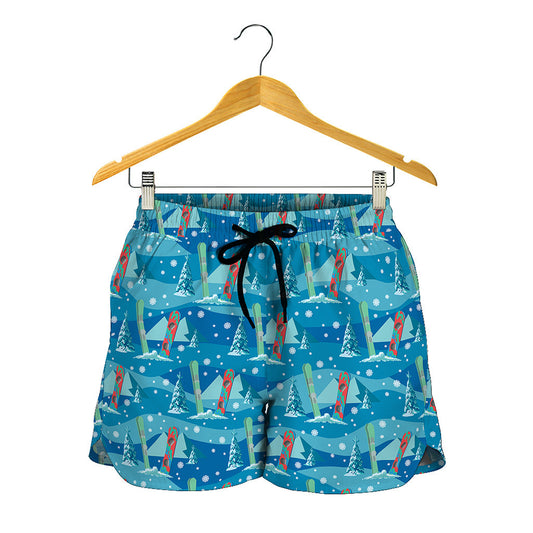 Ski And Snowboard Pattern Print Women's Shorts