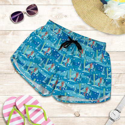 Ski And Snowboard Pattern Print Women's Shorts