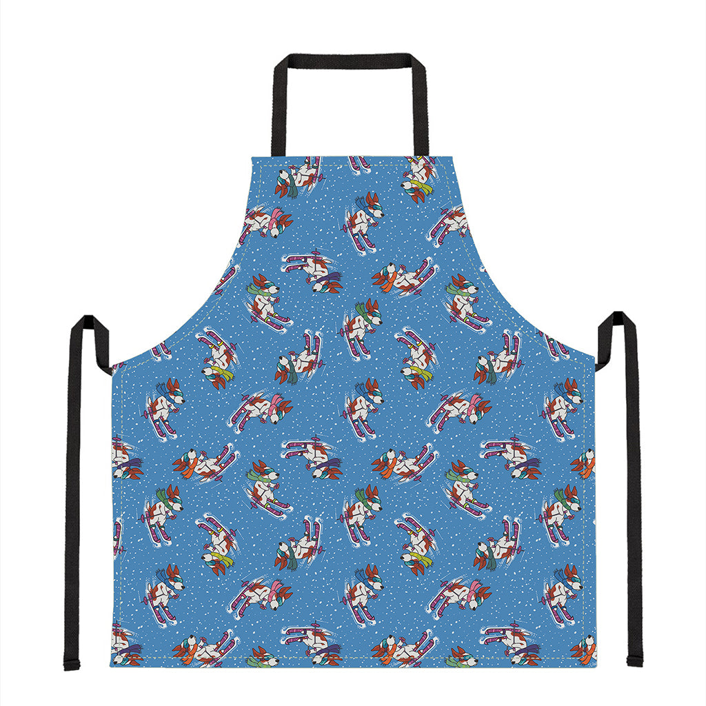 Skiing Dog Pattern Print Apron