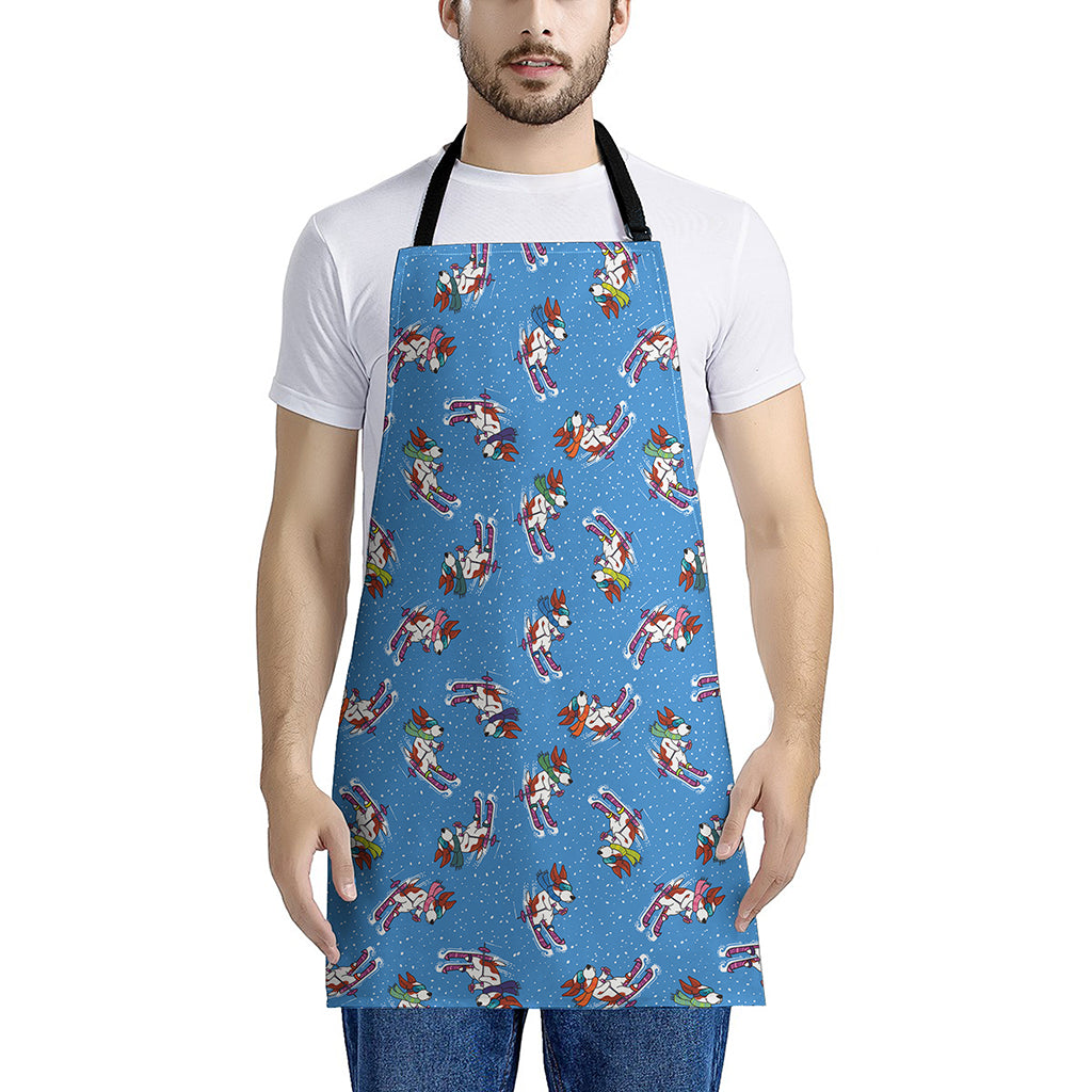Skiing Dog Pattern Print Apron