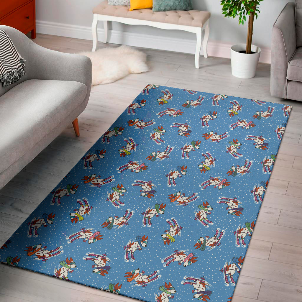 Skiing Dog Pattern Print Area Rug