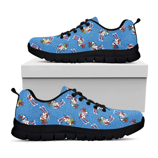 Skiing Dog Pattern Print Black Sneakers