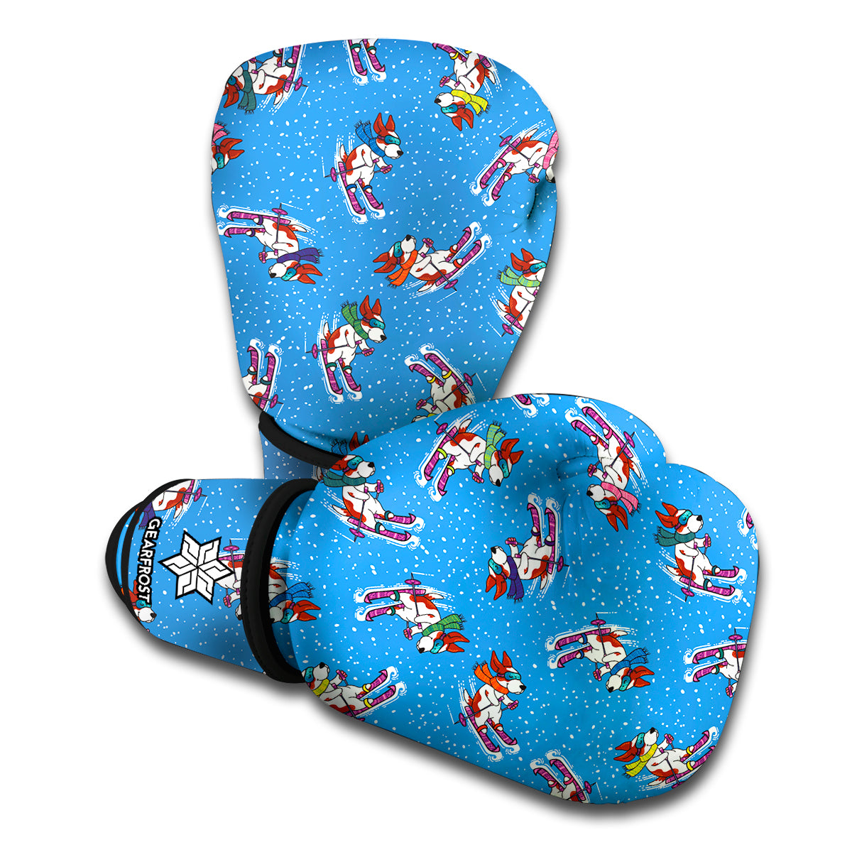 Skiing Dog Pattern Print Boxing Gloves