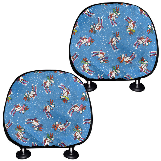 Skiing Dog Pattern Print Car Headrest Covers