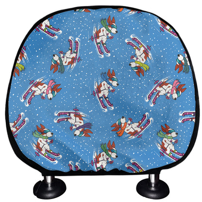 Skiing Dog Pattern Print Car Headrest Covers