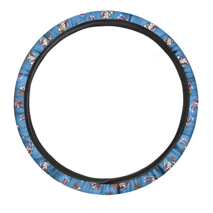 Skiing Dog Pattern Print Car Steering Wheel Cover