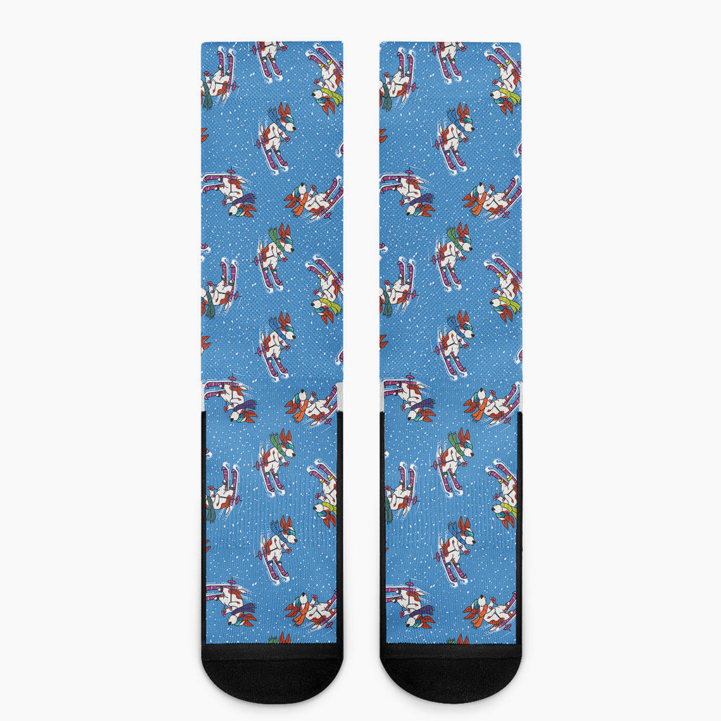 Skiing Dog Pattern Print Crew Socks