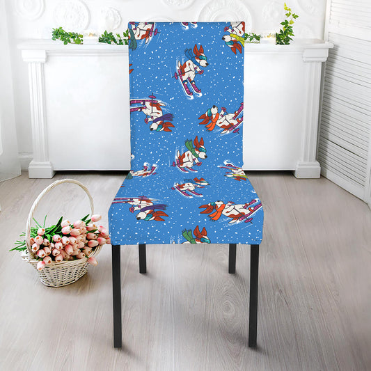 Skiing Dog Pattern Print Dining Chair Slipcover