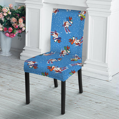 Skiing Dog Pattern Print Dining Chair Slipcover