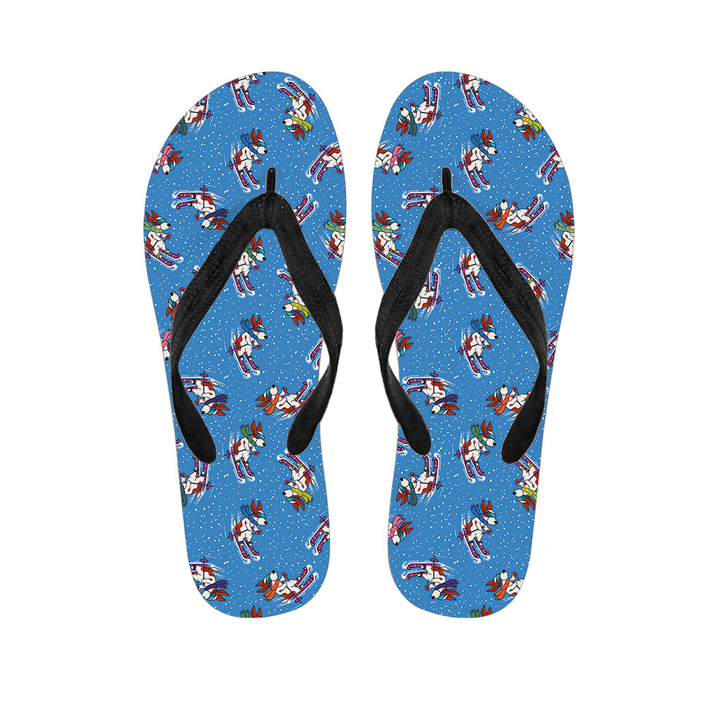 Skiing Dog Pattern Print Flip Flops