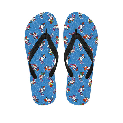 Skiing Dog Pattern Print Flip Flops