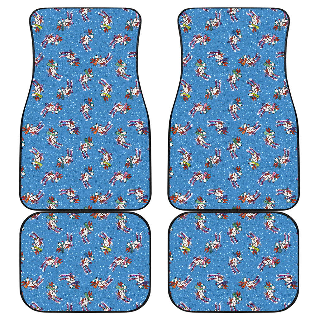 Skiing Dog Pattern Print Front and Back Car Floor Mats