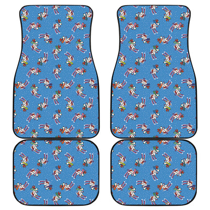 Skiing Dog Pattern Print Front and Back Car Floor Mats
