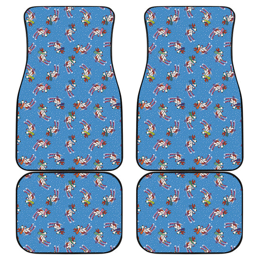 Skiing Dog Pattern Print Front and Back Car Floor Mats
