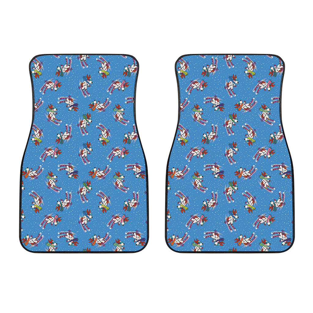 Skiing Dog Pattern Print Front Car Floor Mats